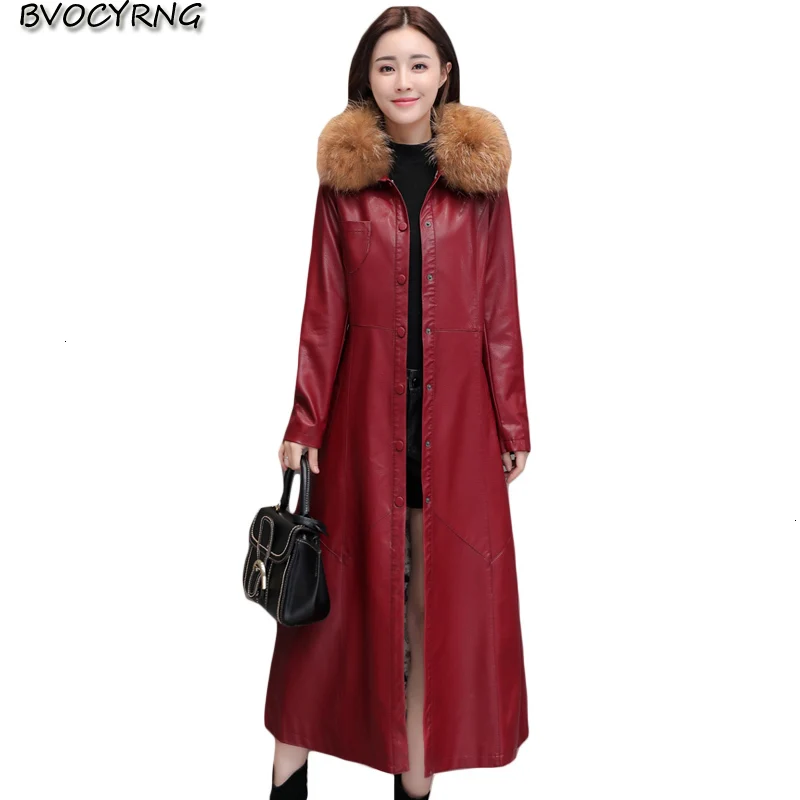 New fall winter long leather coat women large size high -end plus cotton fur parka female scorpion jacket A1440 |
