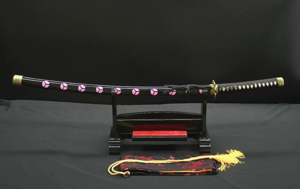 Handmade Shusui One Piece Sword Roronoa Zoro Katana Black T10 Steel Clay-Tempered Red Hamon