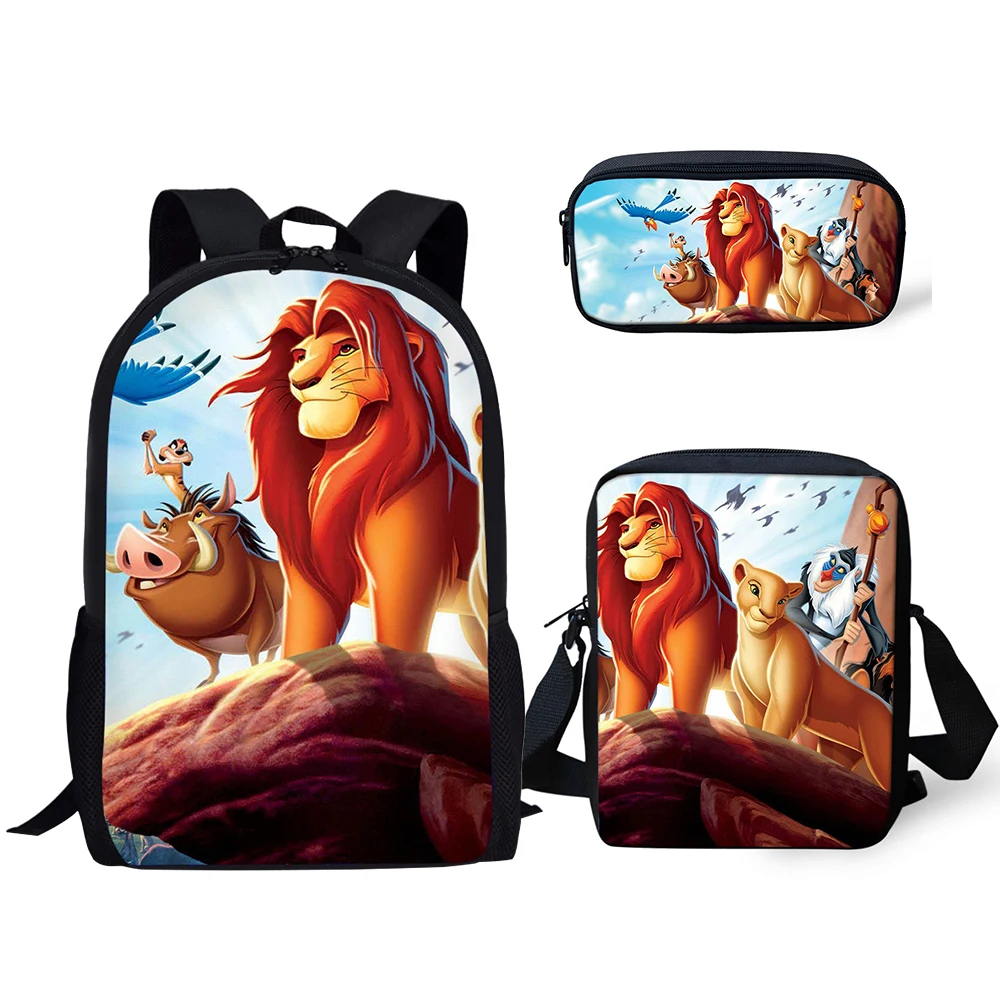 HALYUNASC Fashion Children's School Backpack The Lion King Pattern Book-Bags Cartoon Anime Design 3PCs/Set Students School Bags