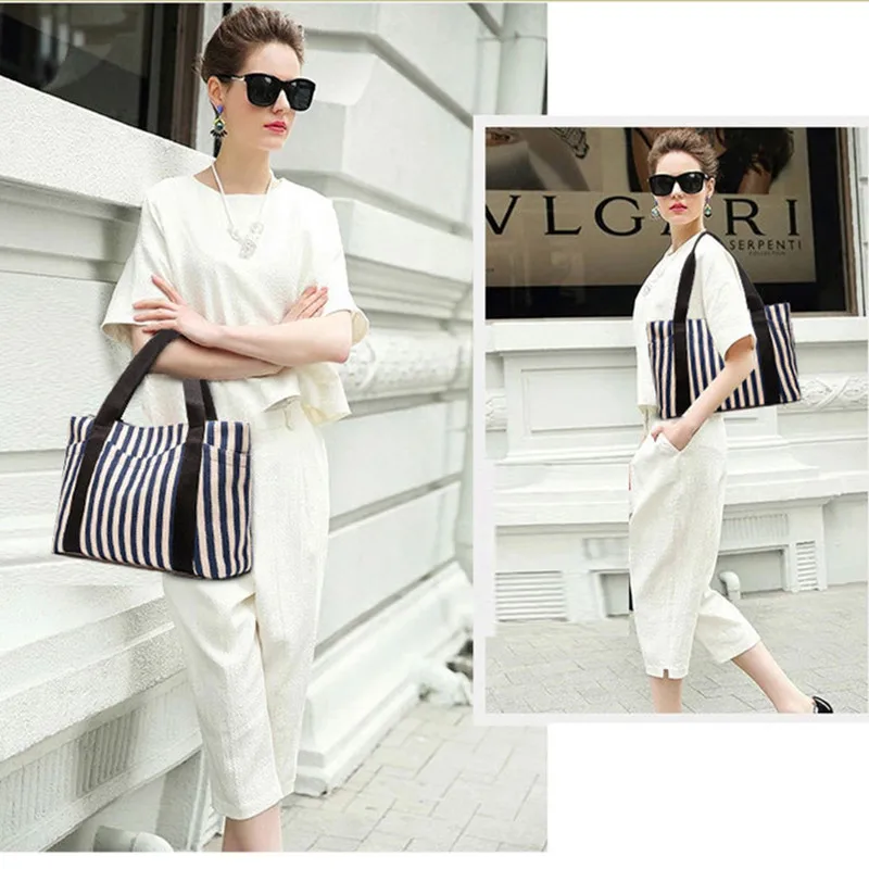 холщовая сумка Полосатая большая емкость для женщин оптом мумия хозяйственная