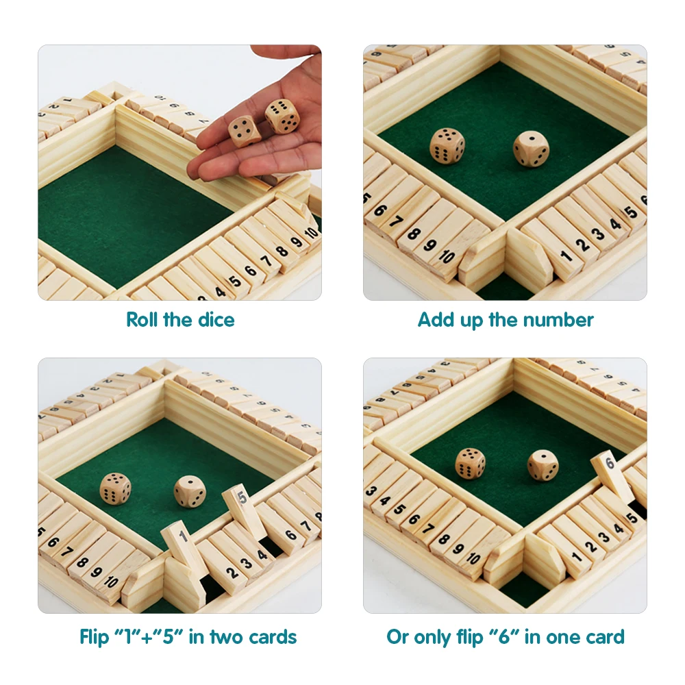 Игра в кости Shut The Box 2-4 игрока классическая деревянная настольная игра для детей и