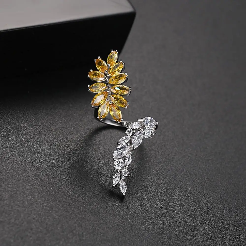 Винтажное регулируемое кольцо LUOTEEMI с желтыми камнями и листьями для женщин