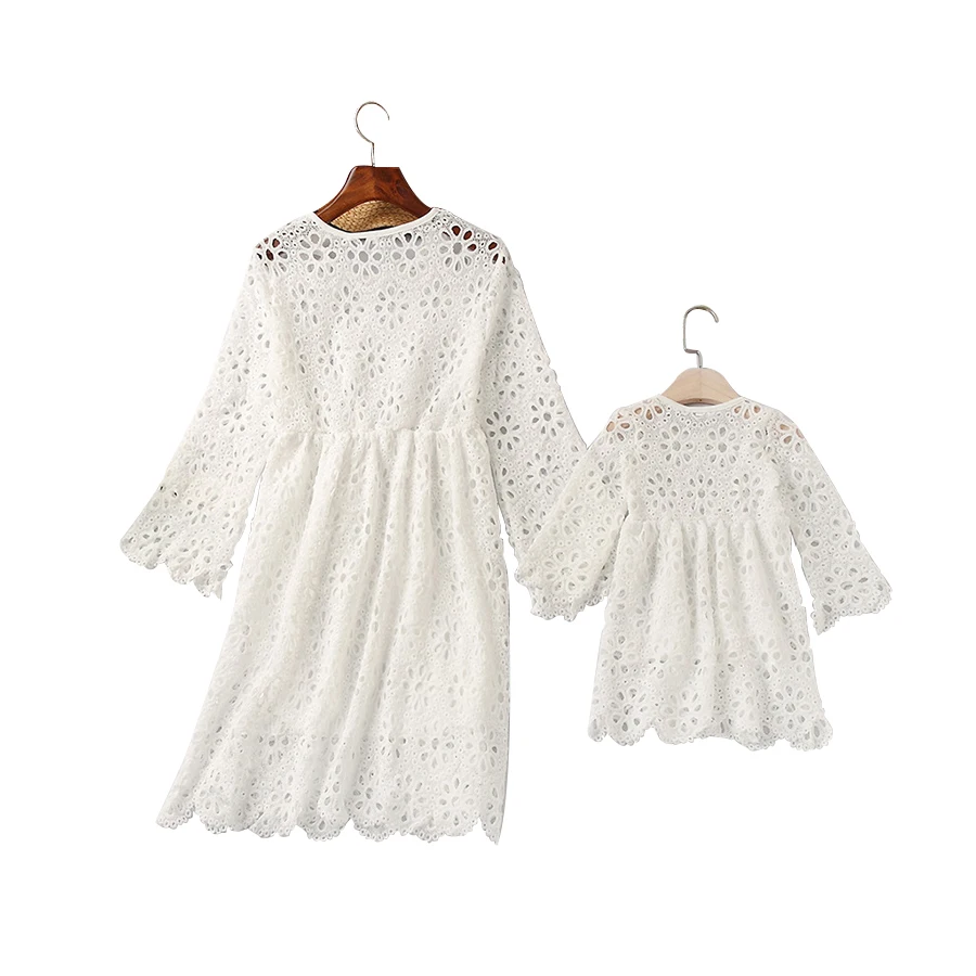 Fashion Family Matching Clothes Mother Daughter Dresses Women Floral Lace Baby Girl Mini Mom Party | Мать и ребенок