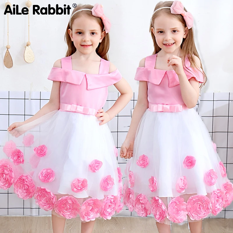 Little Girl Ceremonies Dress Rose Children's Clothing Tutu Kids Dresses For Girls Clothes Wedding Party Gown Vestidos Robe Fille | Детская