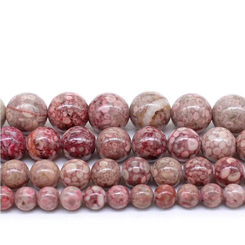 

Fashion Round Red Spot Coral Beads Natural Stone Pink Size 6 8 10 12mm Loose Beads for Jewelry Making DIY Bracelet Necklace