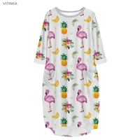 vitinea new fashion 3d print long premium animal and flower pocket loose casual robe summer dress traf for women a03