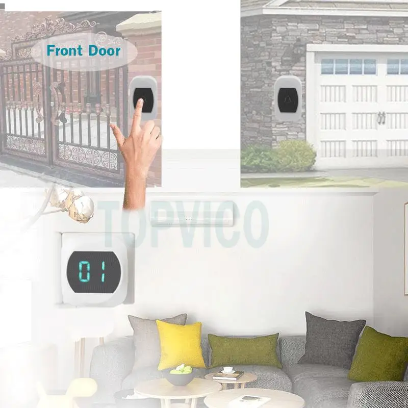 Беспроводной дверной звонок Topvico с дверным номером часы Водонепроницаемый умный