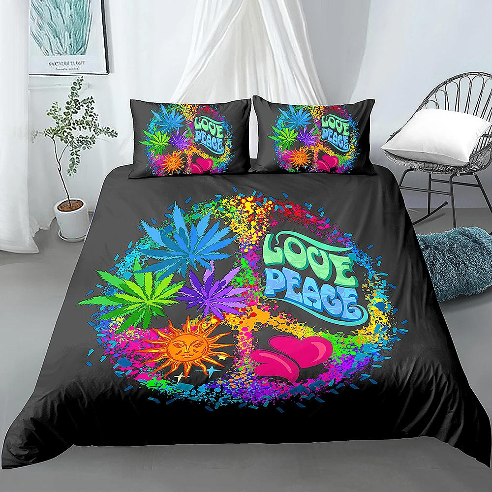 

Peace And Love Printed Bedding Set Colorful Printed Comforter Cover With Pillowcases Peace Sign Bed Set 2/3Pcs Duvet Cover Set