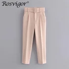 Брюки женские прямые до щиколотки с поясом и высокой талией