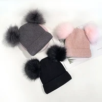 12pclot new baby kids girls boys winter warm knit hat furry balls pompom solid warm cute lovely hat caps soft fleece inner