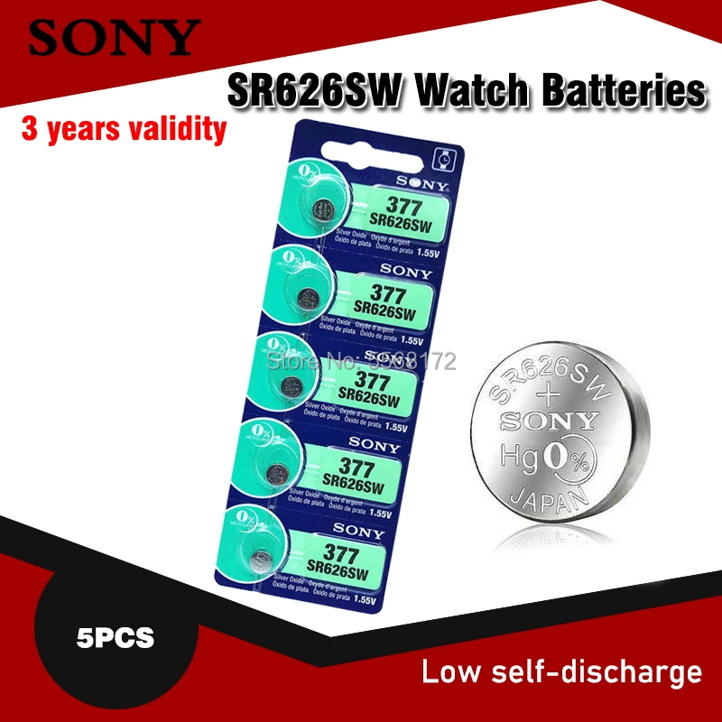 5 шт./лот Sony Оригинал 1 55 V AG4 377A 377 LR626 SR626SW SR66 LR66 часовая батарейка таблетка