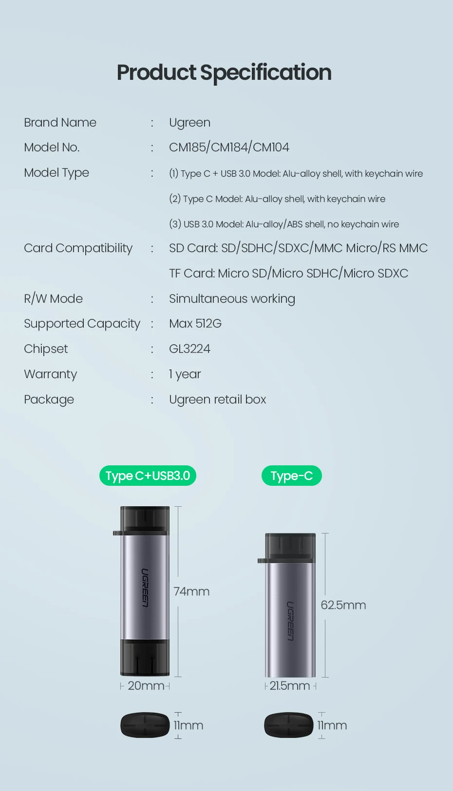Ugreen кард-ридер USB 3,0 type C для SD Micro SD TF адаптер для ноутбуков Аксессуары OTG кардридер смарт-карта памяти SD кардридер