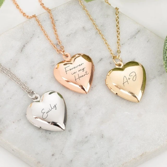 Custom Names Date Personalized Love Heart Photo Locket Engraved Text Stainless Steel Pendant Necklace Jewelry Bridesmaid Gift