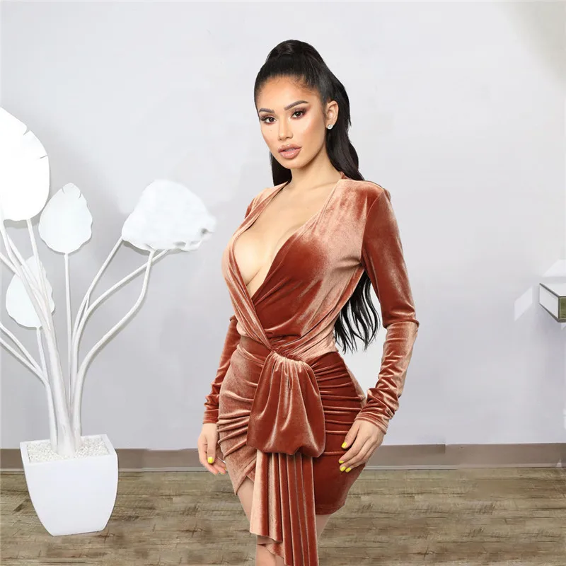 

2020 Woman Dress Autumn Sexy Patchwork V-Neck Newest