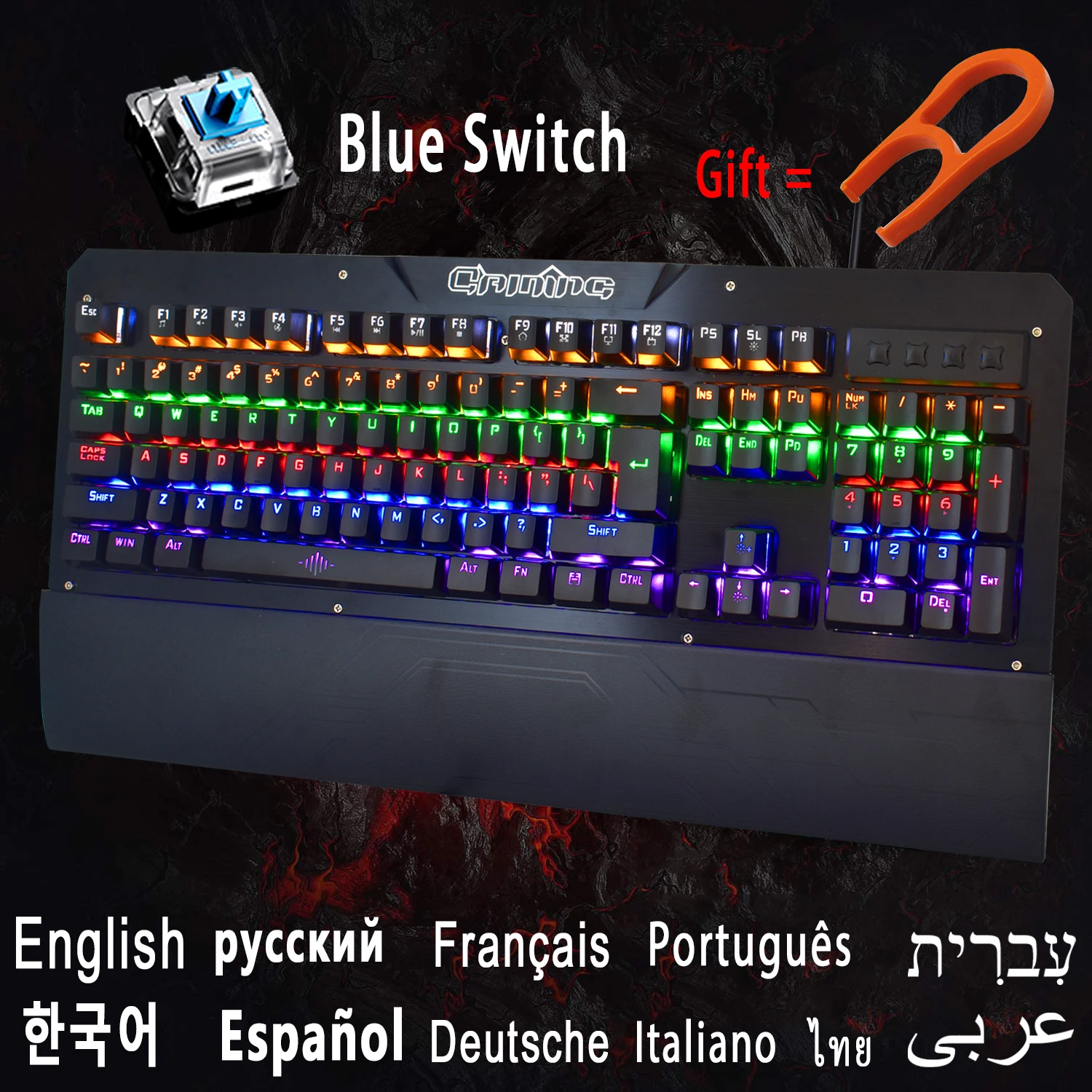 

Gamer Mechanical Keyboard 104 keys Blue Switch Arabic Russian Spanish Backlit Gaming Keyboard for Laptop Desktop Wrist Rest