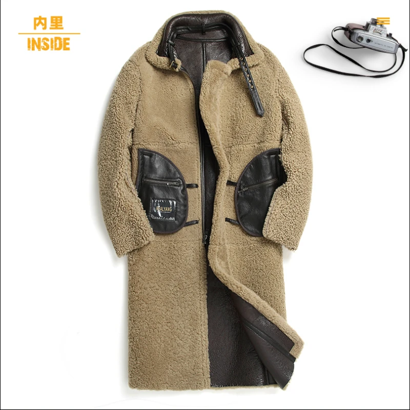 

Long-style Original Ecological Fur-in-one New for Winter 2021 Men's Genuine Leather Windbreaker Jacket Thickened