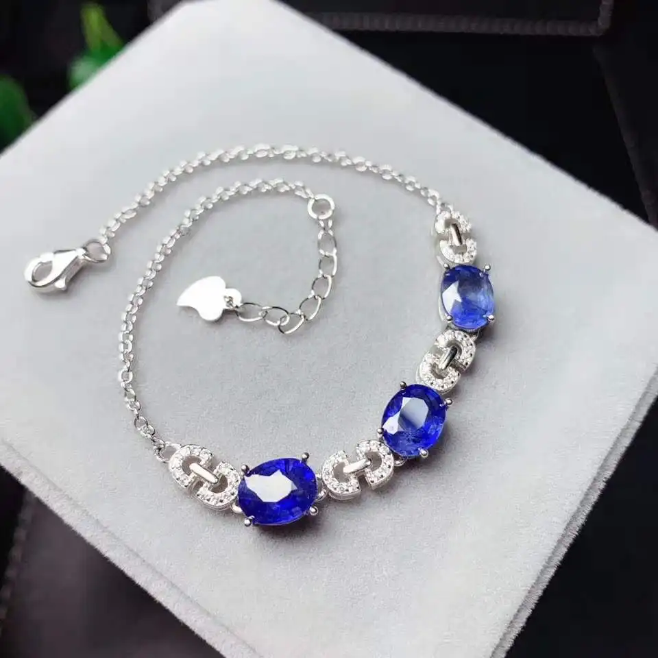 

Natural And Real Sapphire chain bracelet Free shipping Natural real sapphire 925 sterling silver