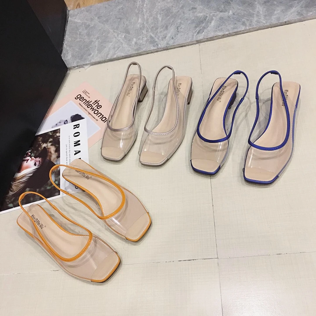 

NIUFUNI Women's Sandals 2021 Transparent PVC Square Toe High Heels Square Root Sandals Summer Shoes for Women