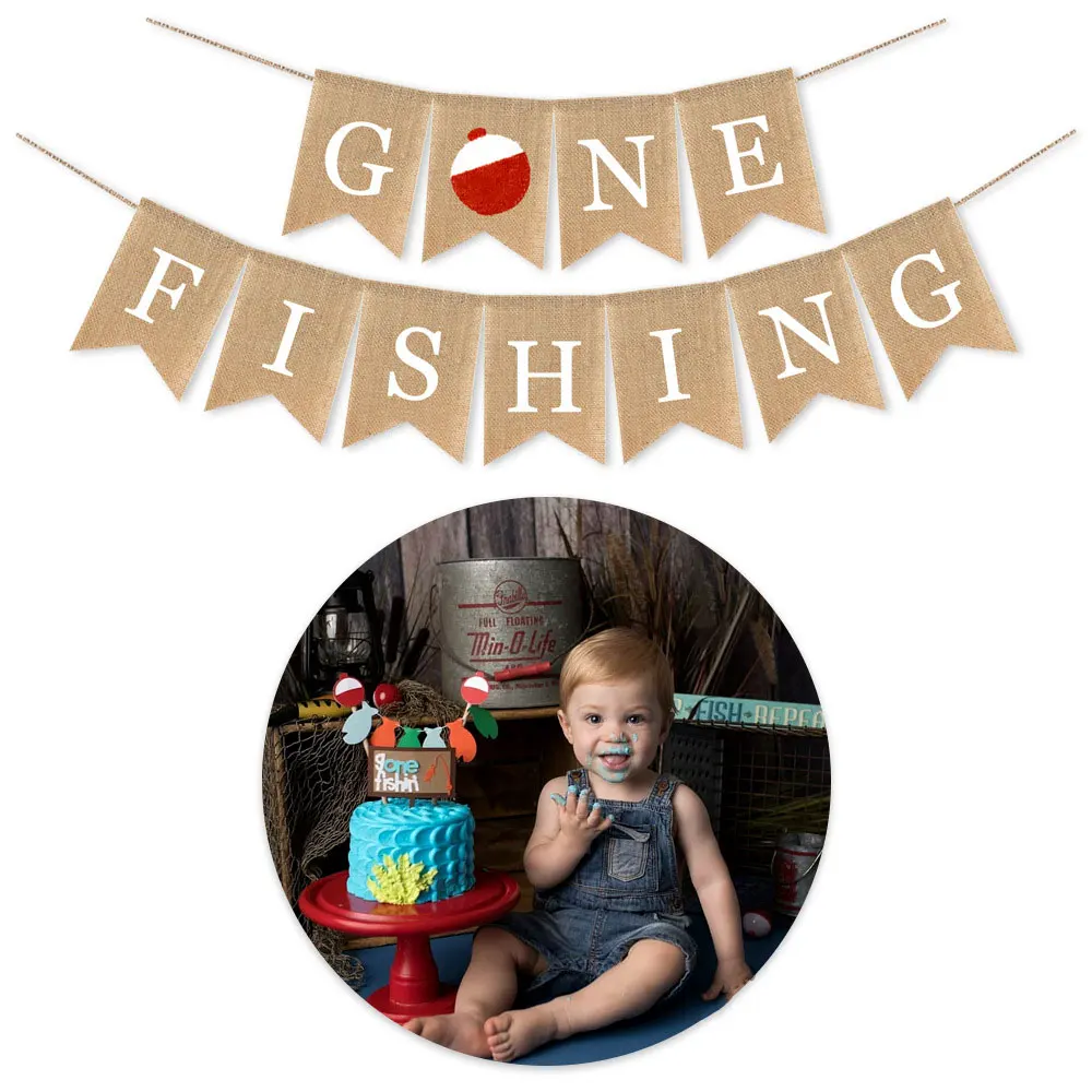 Джутовая Мешковина ушел на рыбалку баннер для выхода свет Рыбалка детский душ