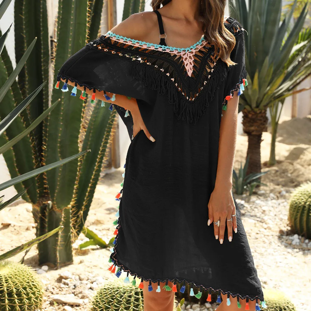 Женский купальник Солнцезащитная Этническая блузка Пляжная накидка платье