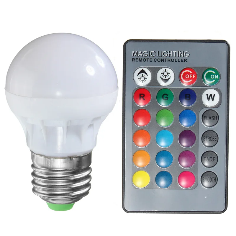 Светодиодная лампа RGB E27 B22 3 Вт волшебная для смены света с ИК пультом