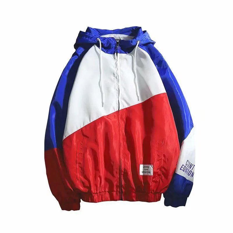 

2021Hip Hop Spring Jackets Men Windbreaker Patchwork Autumn Loose Casual Jacket Couple Thin Jacket Loose Large Size Zipper Coat