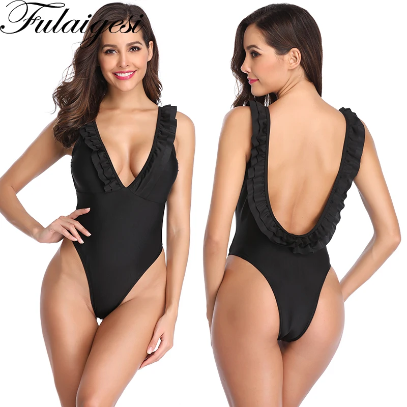 Черный купальный костюм женский цельный купальник бикини с открытыми плечами и