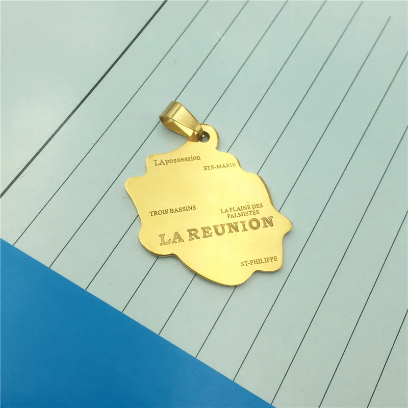 Ожерелье женское из нержавеющей стали с подвеской в виде карты Реюньона |