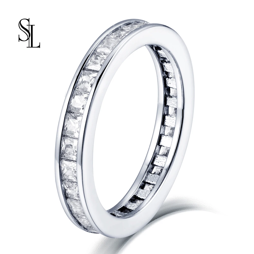 

SL Fashion 925 Sterling Silver Full Eternity Women Engagement Ring Simulated Diamond Wedding Silver Bridal Rings jewelry