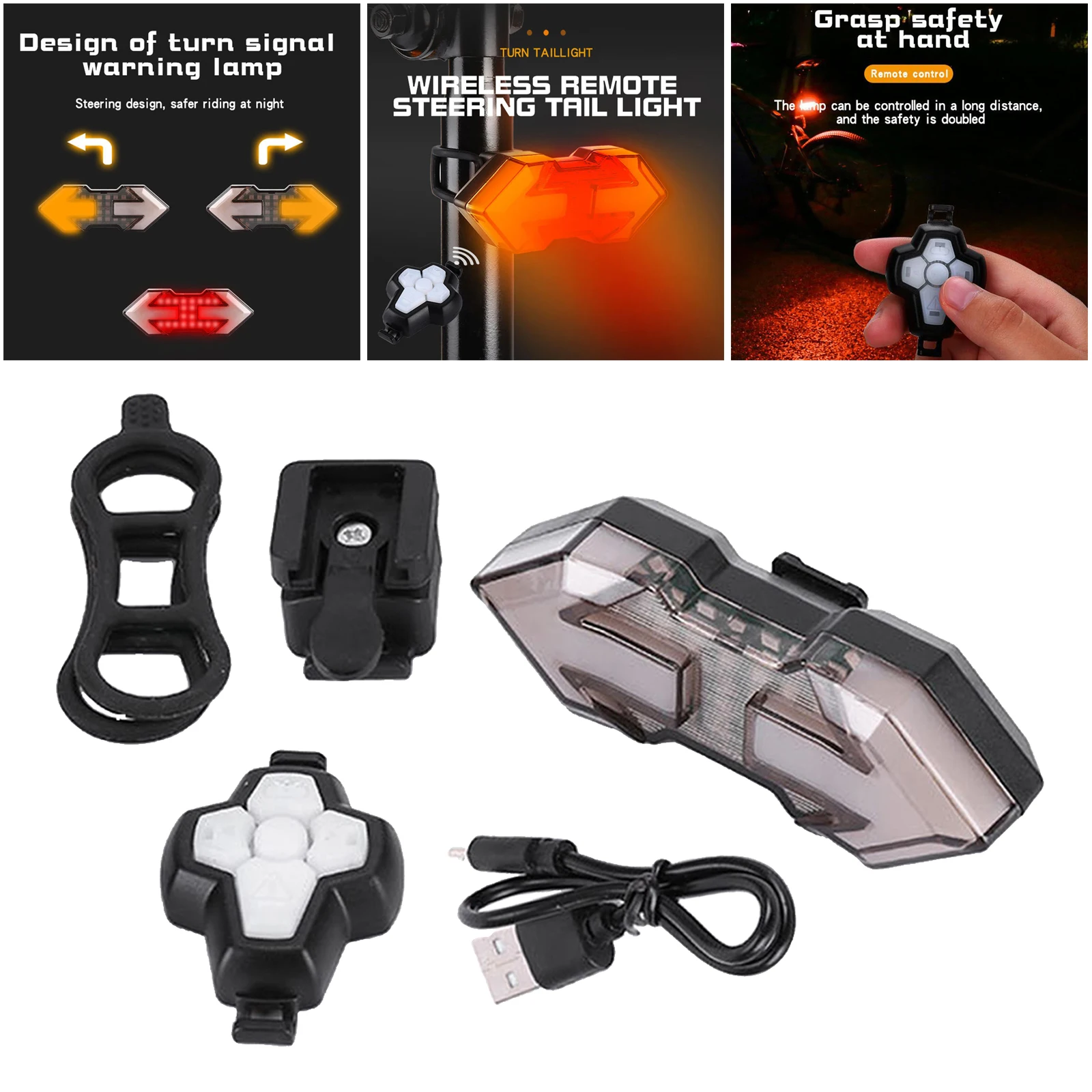 

Bike Tail Light Turn Signals Remote Control Bike Back USB Warning Light