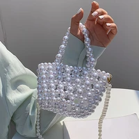 luxury small pearl bucket crossbody bags womens handmade clear beading shouler bags ladies vintage party handbags lipstick purs
