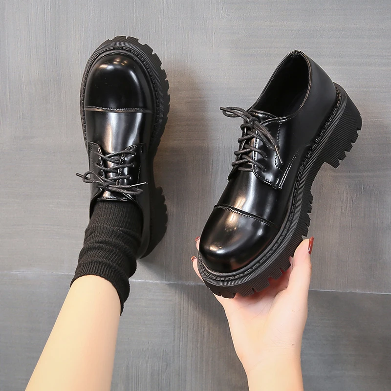 

Korean Shoes Black Flats British Style Round Toe Clogs Platform Oxfords Women's Female Footwear Autumn All-Match 2020 Summer