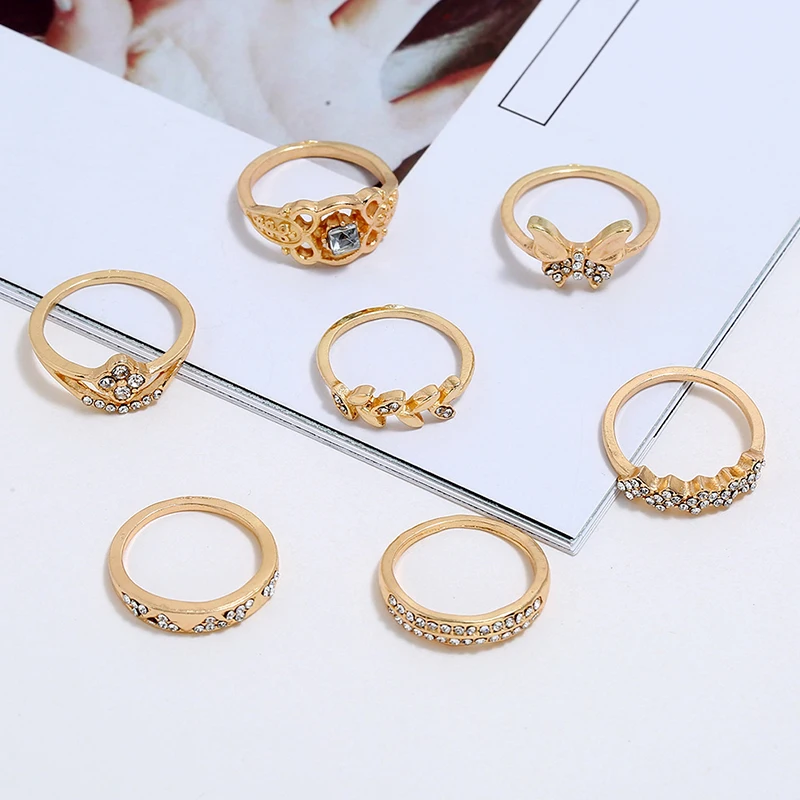 7 шт./компл. Ретро Кольца для женщин модные золотые с открытыми пальцами и