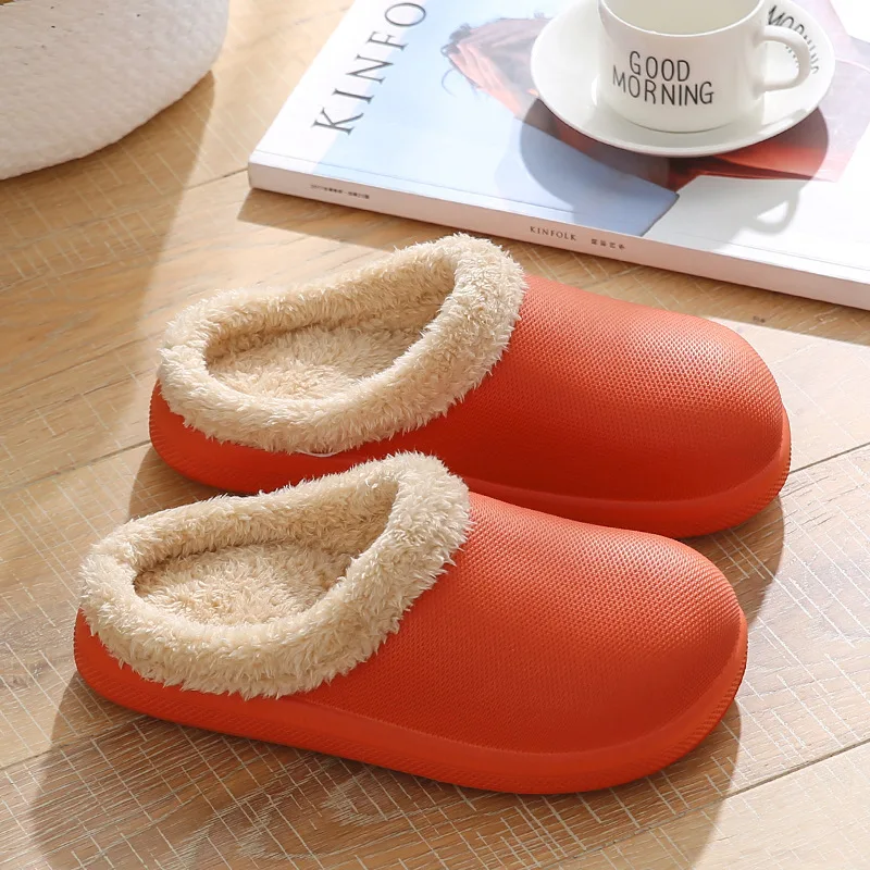 2021New Waterproof Cotton Slippers Warm Indoor Non-slip Plush Indoor Ladies Home CoupleThickBottom Slippers MenAutumn And Winter