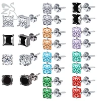 zs 1pair 20g 316l stainless steel stud earrings for women men square cz crystal earrings 3 7mm ear tragus conch helix piercing