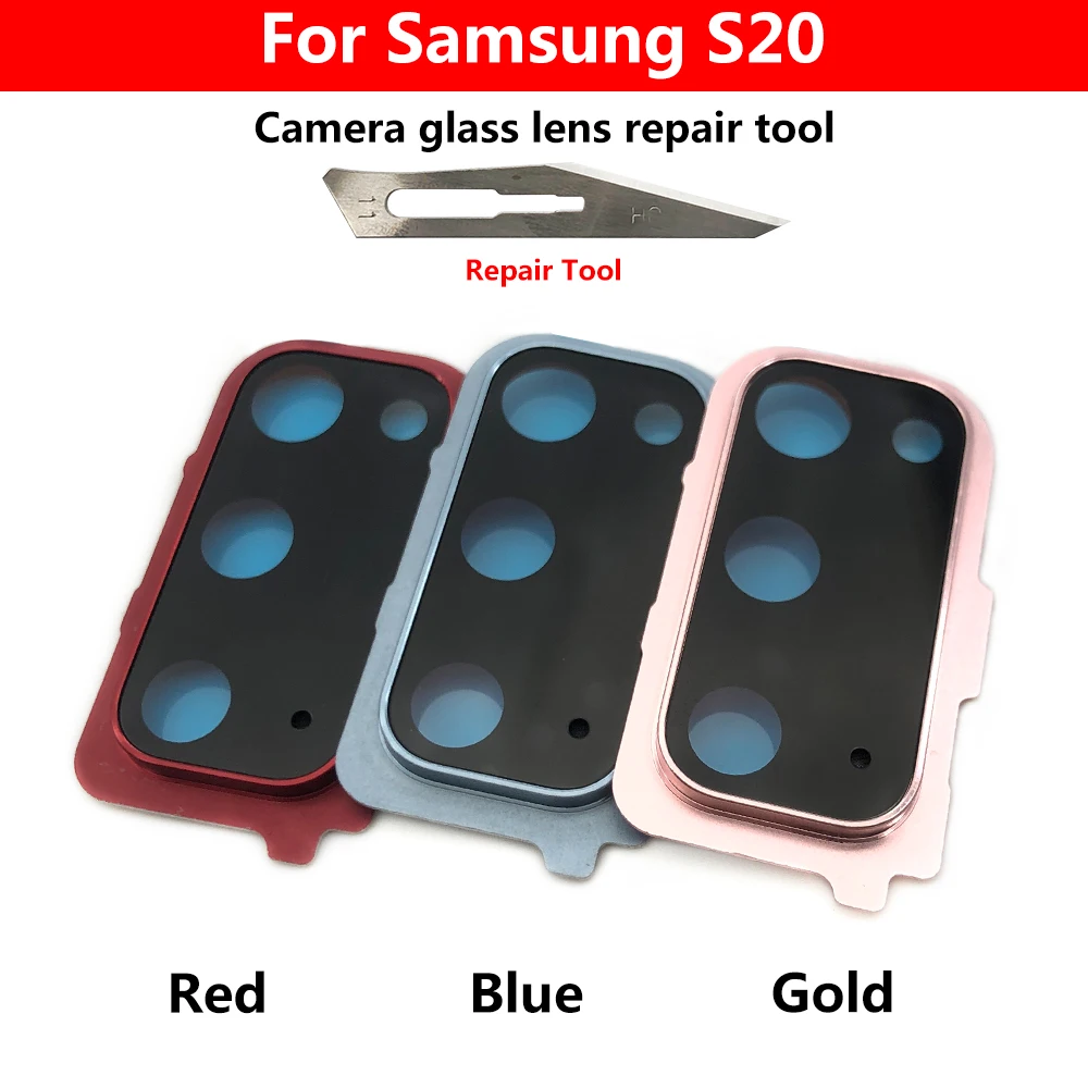 

20Pcs/Lot，100% Original Rear Camera Glass Lens Cover With Frame Holder With Adhesive Sticker For Samsung Galaxy S20 Plus