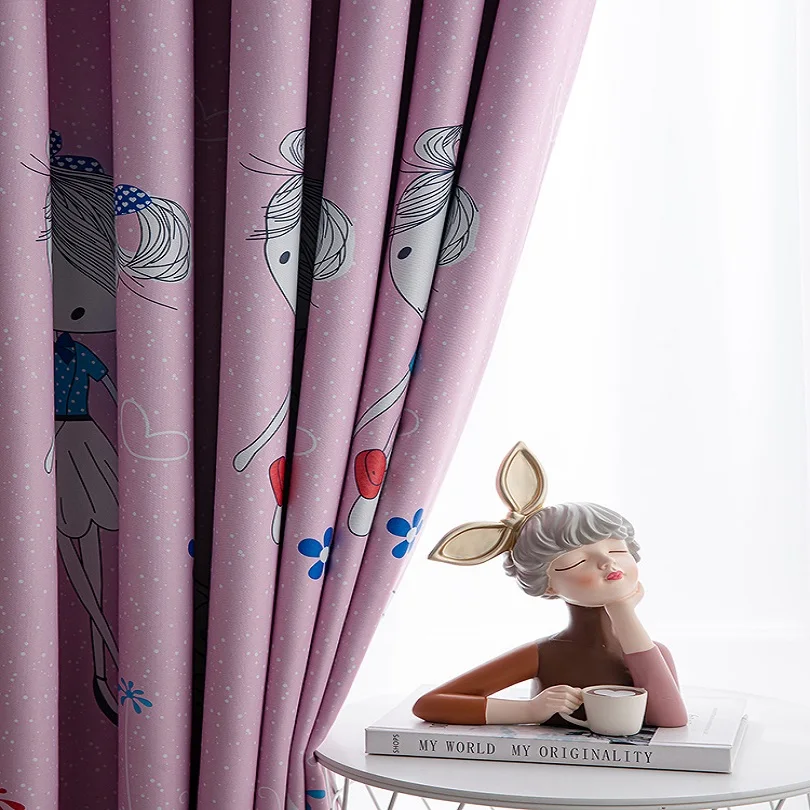 

Pink Princess Figure Blackout Curtains for Girl Bedroom Window Treatments Cartoon Tulle for Kids Room Cute Roman Blind