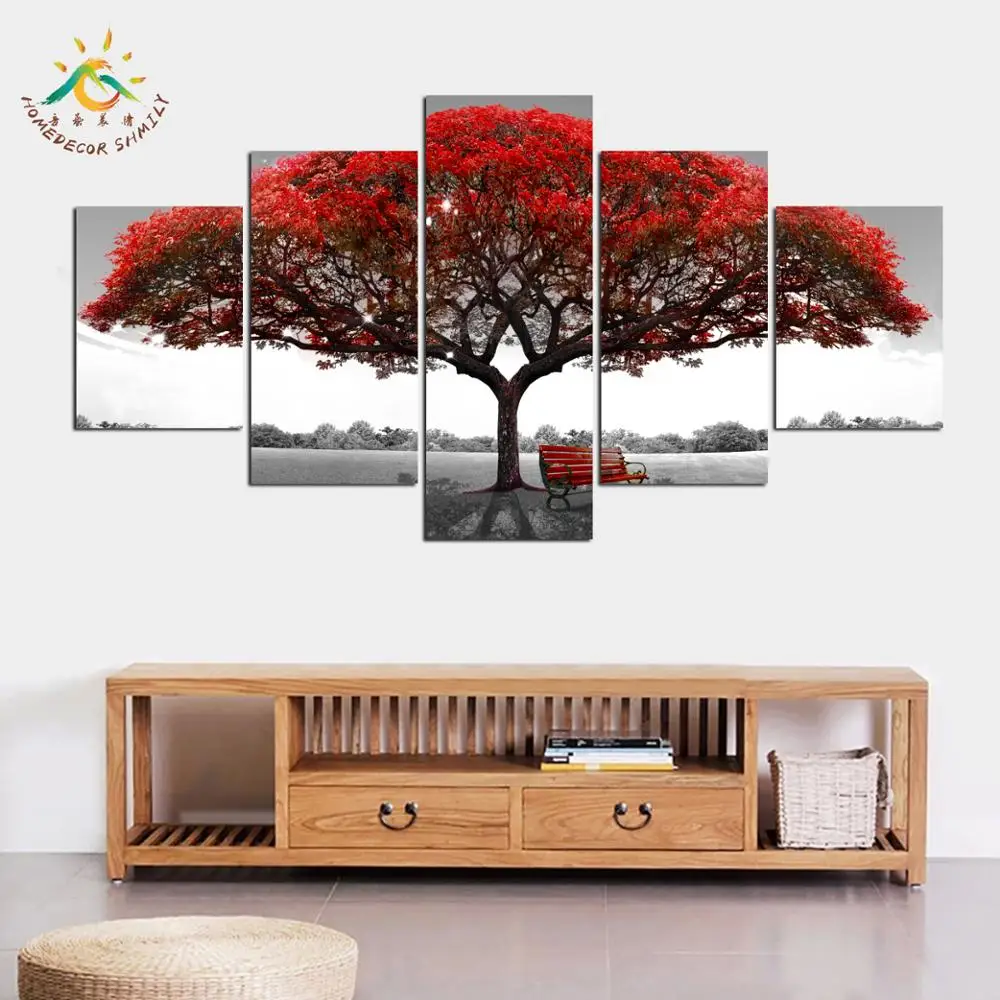 Romantic Red Tree Pictures Modern Wall Art Posters Canvas Painting Modular for Living Room | Дом и сад