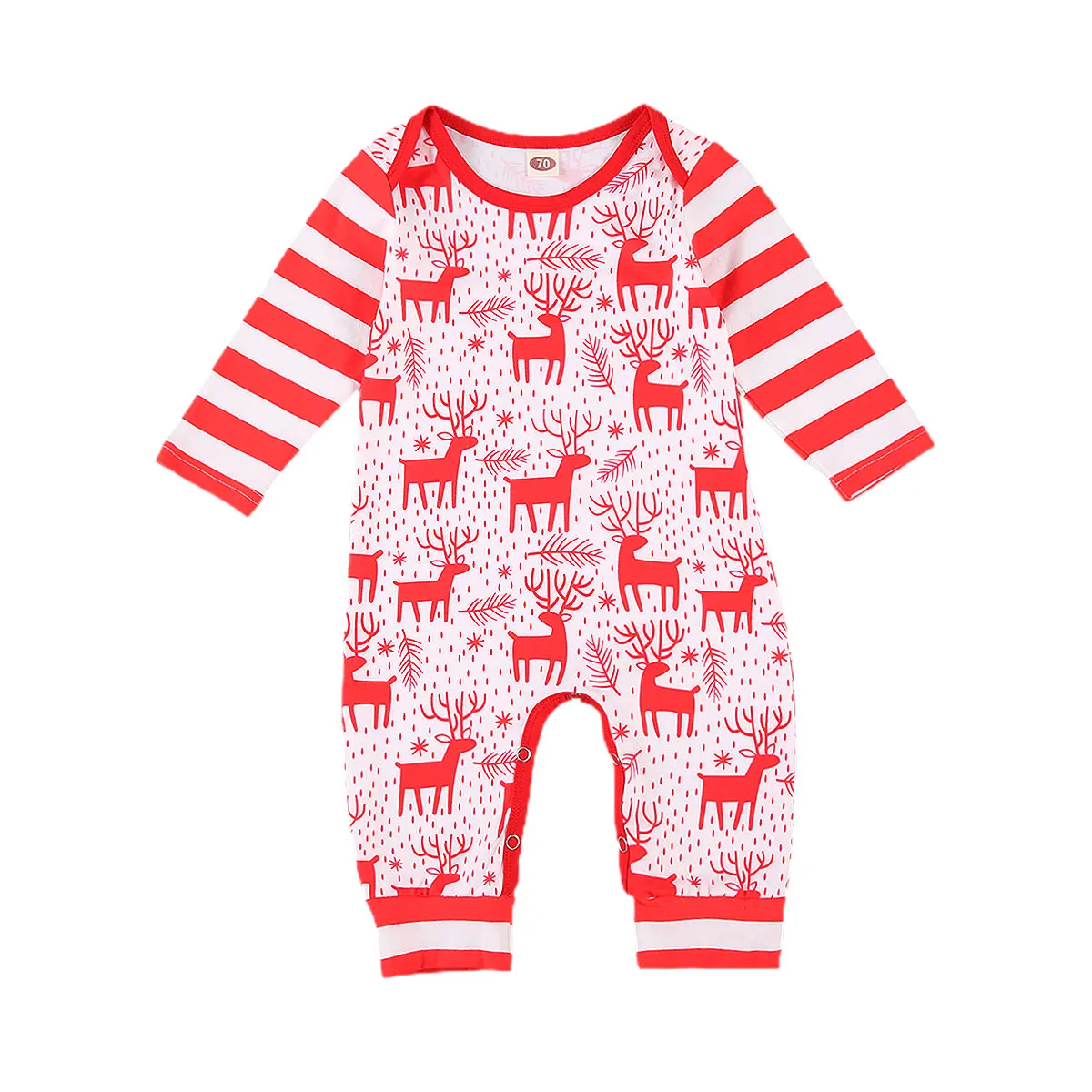 Детский Рождественский комбинезон с принтом оленей длинными рукавами и круглым