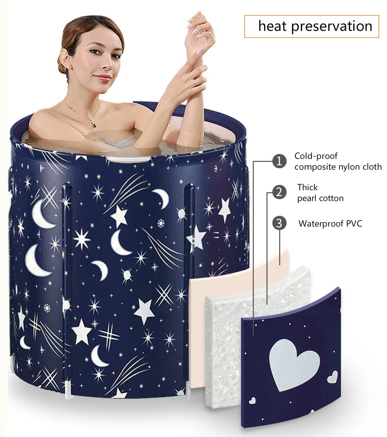 

Portable Bathtub, Foldable Free Standing Soaking Bath Tub Bathtub Bathroom Spa Thickening with Thermal Foam To Keep Temperature