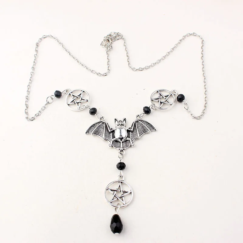 Готический зла ожерелья с летучей мышью для женщин Магия пентаграмма камнями в