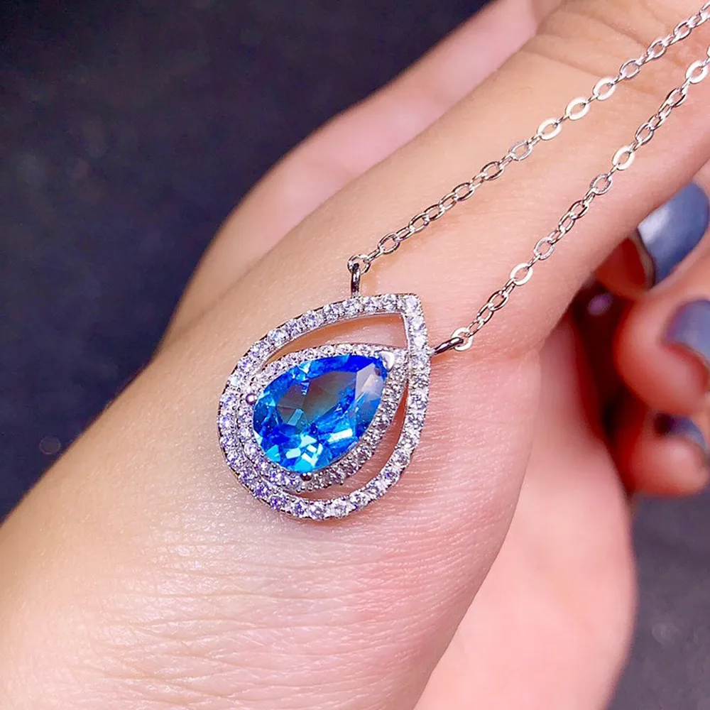 

Ожерелье женское, с голубым кристаллом, аквамарином, топазом, бриллиантами