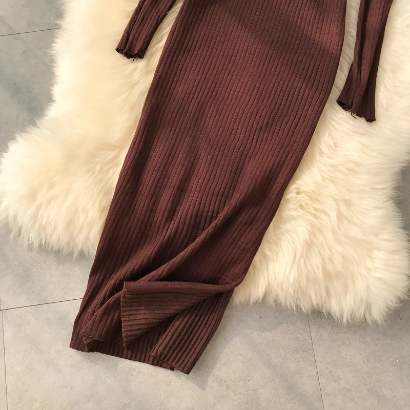 ALPHALMODA новое зимнее платье с высоким воротником и длинным рукавом с Боковым Разрезом женские пуловеры сексуальное зимнее платье с Повседневный поясной ремень подходит