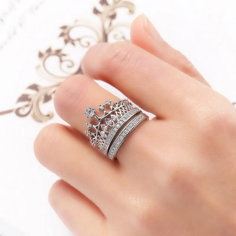 

Fashion Elegant Jewelry Crown Zircon Ring 2-in-1 Personality Fashionable Lady Exquisite Romantic Gift