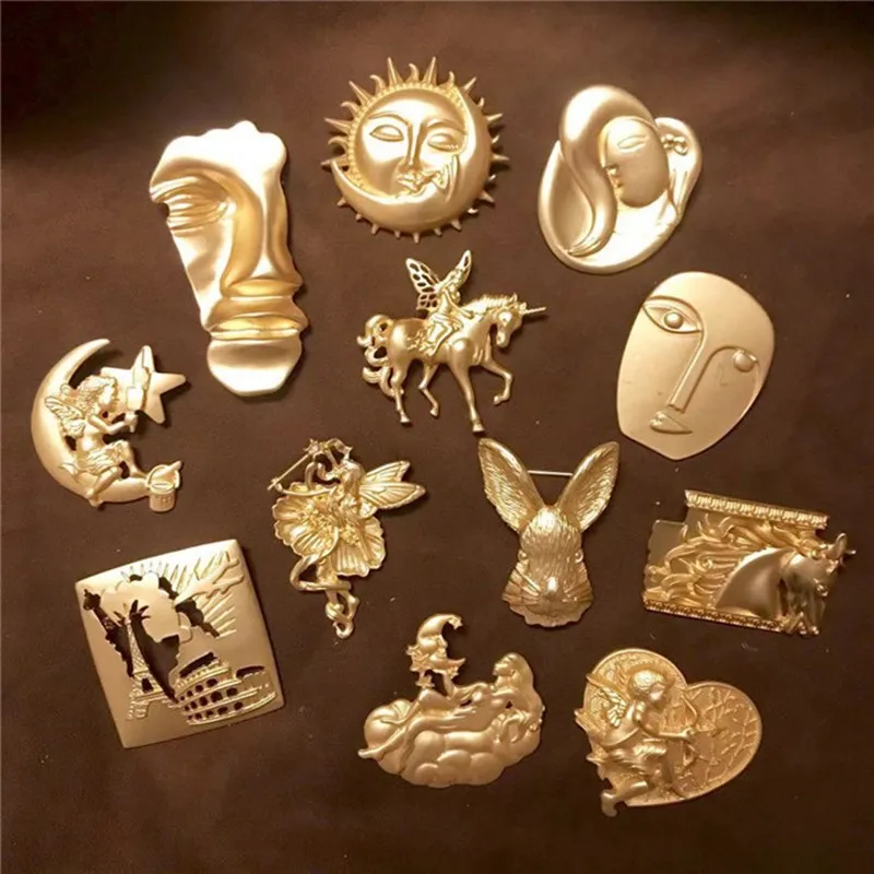 Винтажная металлическая брошь золотого цвета в форме Бога ангела единорога