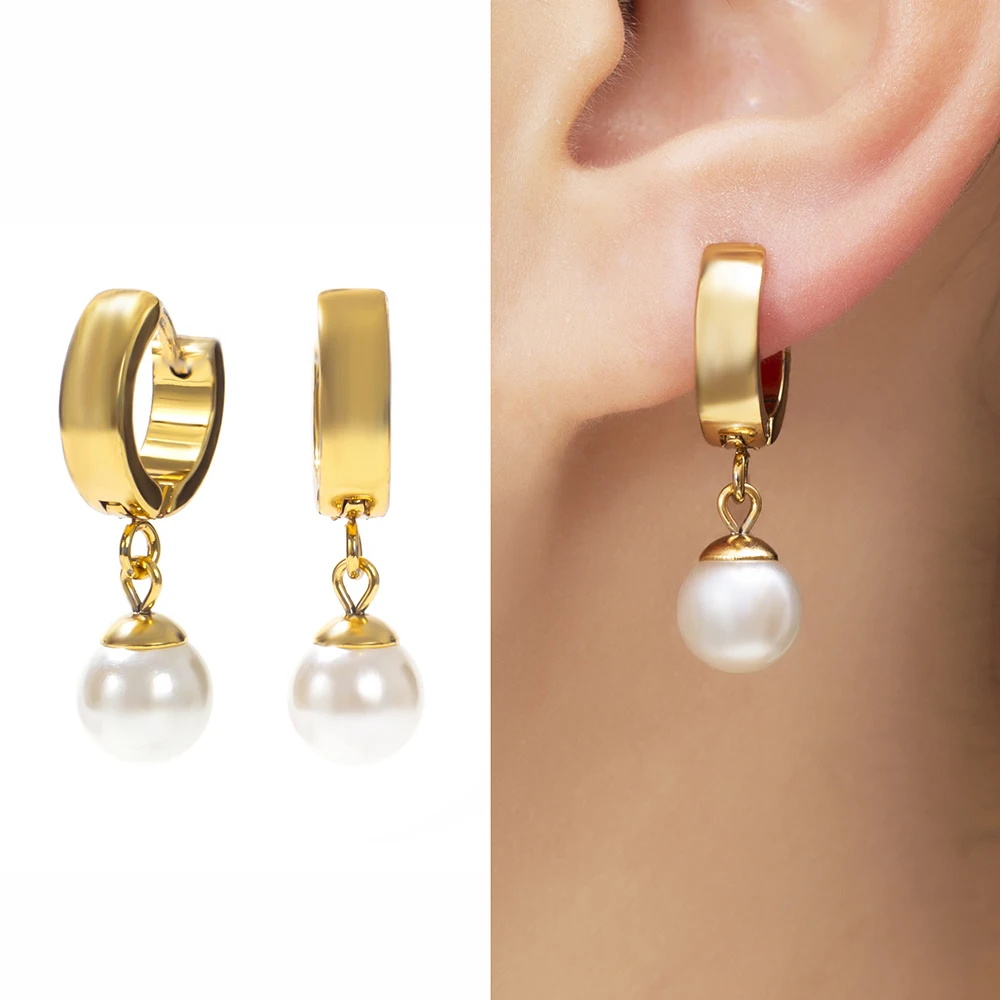 Стильные Новые висячие серьги из нержавеющей стали с имитацией жемчуга