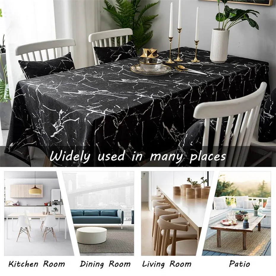 Stylish Black Marble Vein Rectangle Tablecloth Ins Modern Minimalist Table Cover for Kitchen Dinning Tabletop Decoration Home | Дом и сад