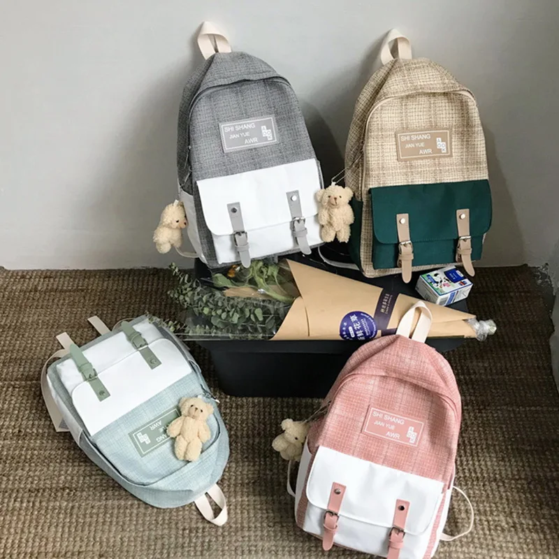 Студенческий милый рюкзак льняная Женская модная школьная сумка Харадзюку каваи