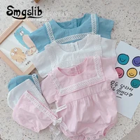 new 2021 summer kids boy girl short sleeve lace rompers hat infant baby girl newborn rompers clothes baby girl rompers 0 3yrs