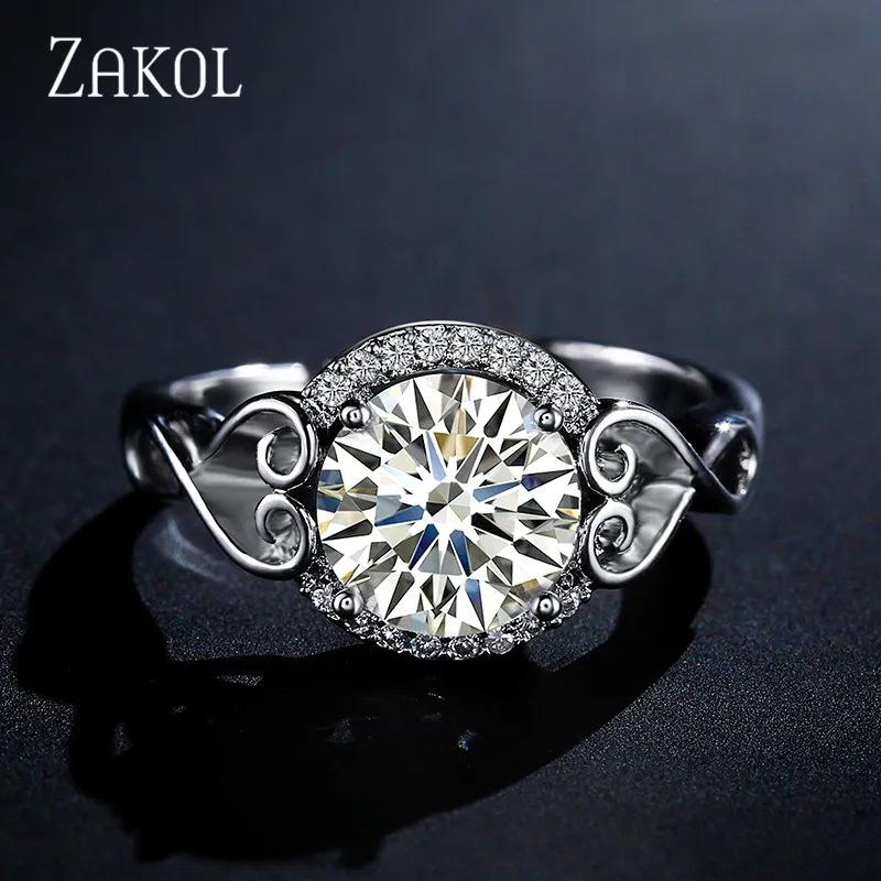 ZAKOL женские классические кольца в Европейском стиле белые с большим фианитом